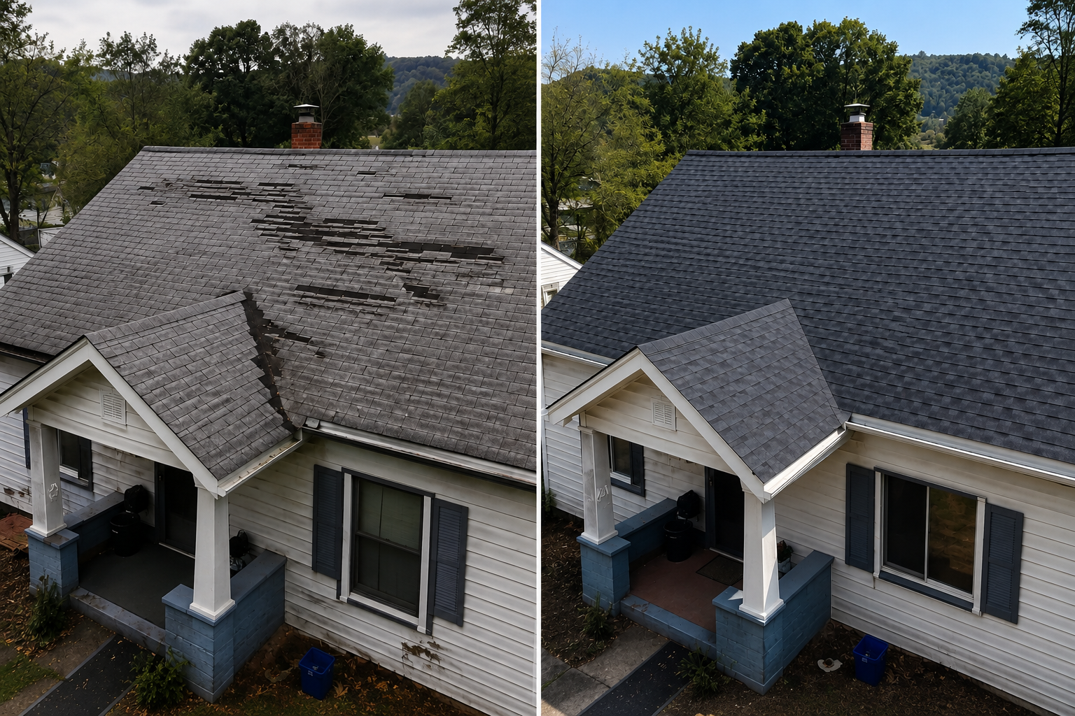Roof replacement before and after